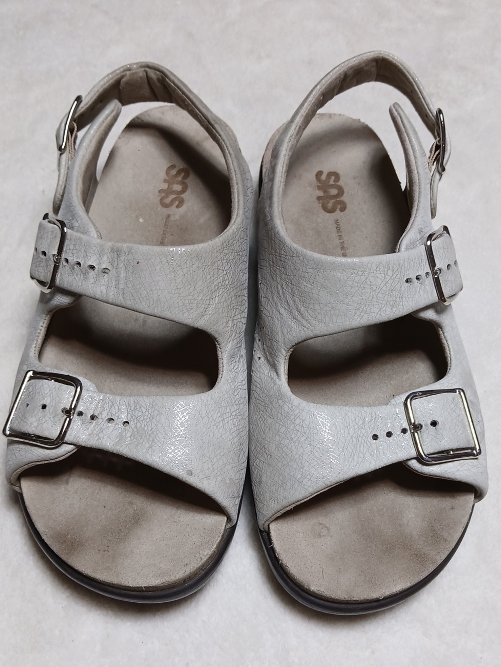 SAS Women's White Double-Buckle Comfort Sandals Size 8.5